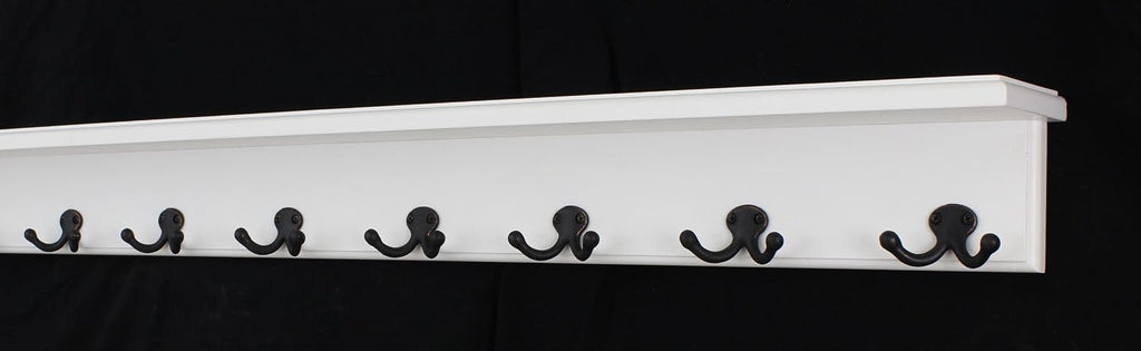White Shelf Coat Rack with Aged Bronze Double Style Hooks (26" with 5 Hooks)
