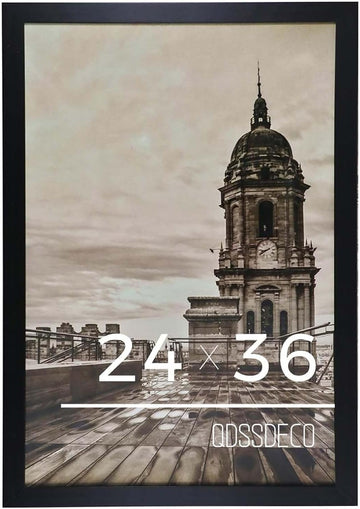 24" x 36" Poster Frame with Wood and Plexiglass, 1 Pack Black | Horizontal or vertical display, wall-mount ready