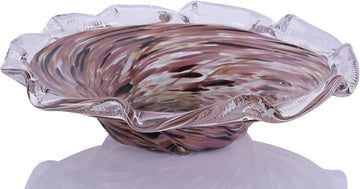 Hand Blown Glass Bowl for Decor, Smoky Rose Swirl Art Glass Fruit Bowl and Entryway Key Bowl, Decorative Catchall