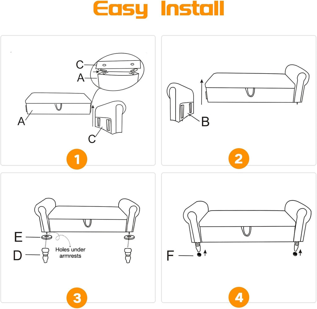 55" Corduroy Bench End of Bed, End of Bed Bench with Storage, Bed Benches with Rolled Arms, Upholstered Storage Bench