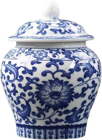 Chinese Style Blue White Porcelain Decorative Ginger Jar Tea Storage Jar with Lid Floral Arrangement with Fine Glaze