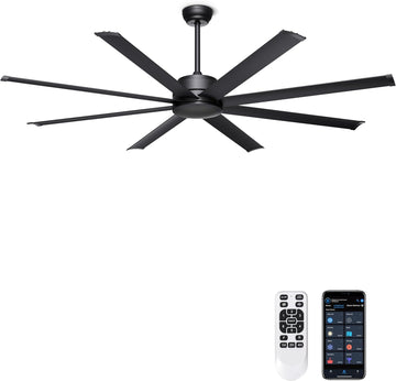 72" Large Ceiling Fan No Light - Industrial Fan Remote & APP Control, Quiet DC Motor, Indoor/Outdoor Ceiling Fan
