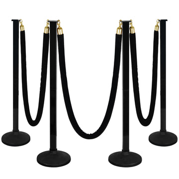 4 Pack Stanchion Post with Velvet Ropes (Weighted Base), Crowd Control Barriers, Red Carpet Runner Poles, Queue Poles