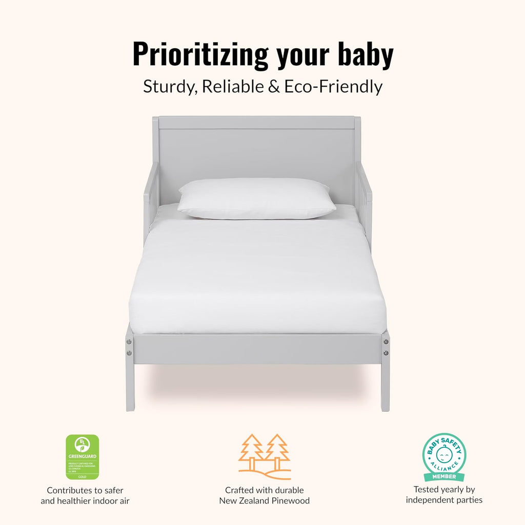 Toddler Bed, Low Floor Wooden Bed, Side Safety Bed Rails, GREENGUARD Gold & BSA Certified, Non-Toxic Paint