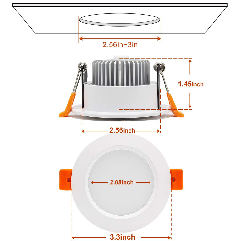 3 Inch LED Recessed Lighting, Dimmable Downlight 5W (40W Halogen Equivalent), CRI80+, 4000K Natural White, LED