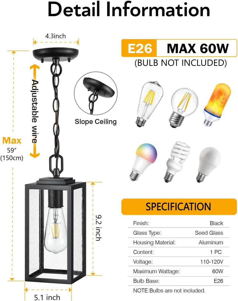 Outdoor Hanging Lights, Exterior Pendant Light Fixtures for Front Porch