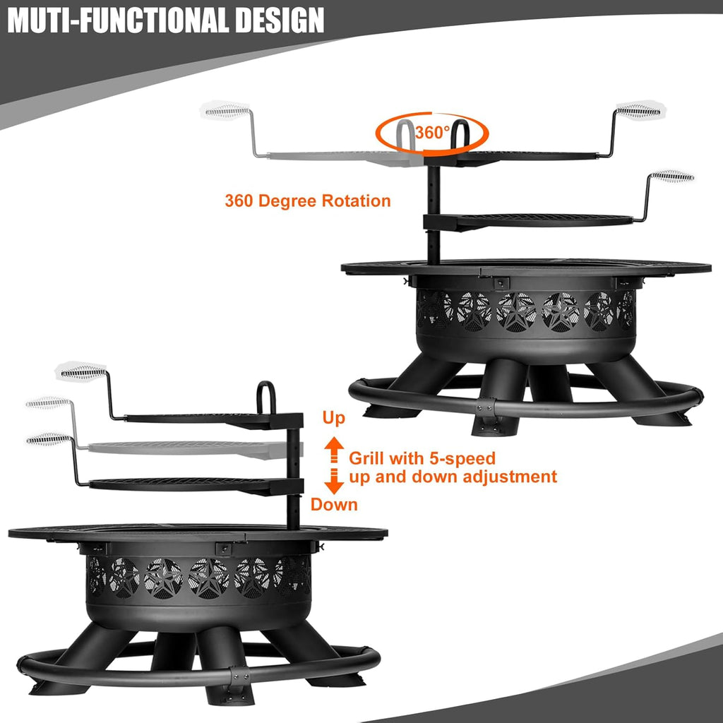 47 Inch Outdoor Fire Pit with 2 Grills, Extra Large BBQ Firepits for Outside