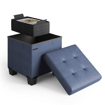 Storage Ottoman Cube with Small Bin, 15-in Square Ottoman with Storage, Small Ottomans Foot Rest, Leather Foot