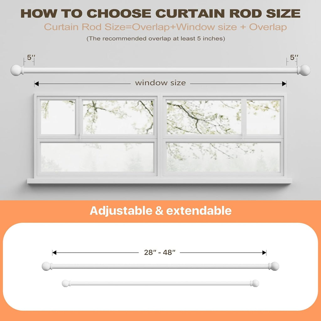 White Curtain Rods for Windows, 2 Pack 5/8" Curtain Rod Set with Brackets, Splicing Adjustable Curtain Rod
