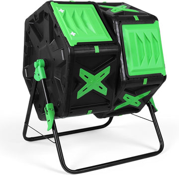 140L Dual Chamber Efficient Outdoor Compost Bin with Sliding Door 360
