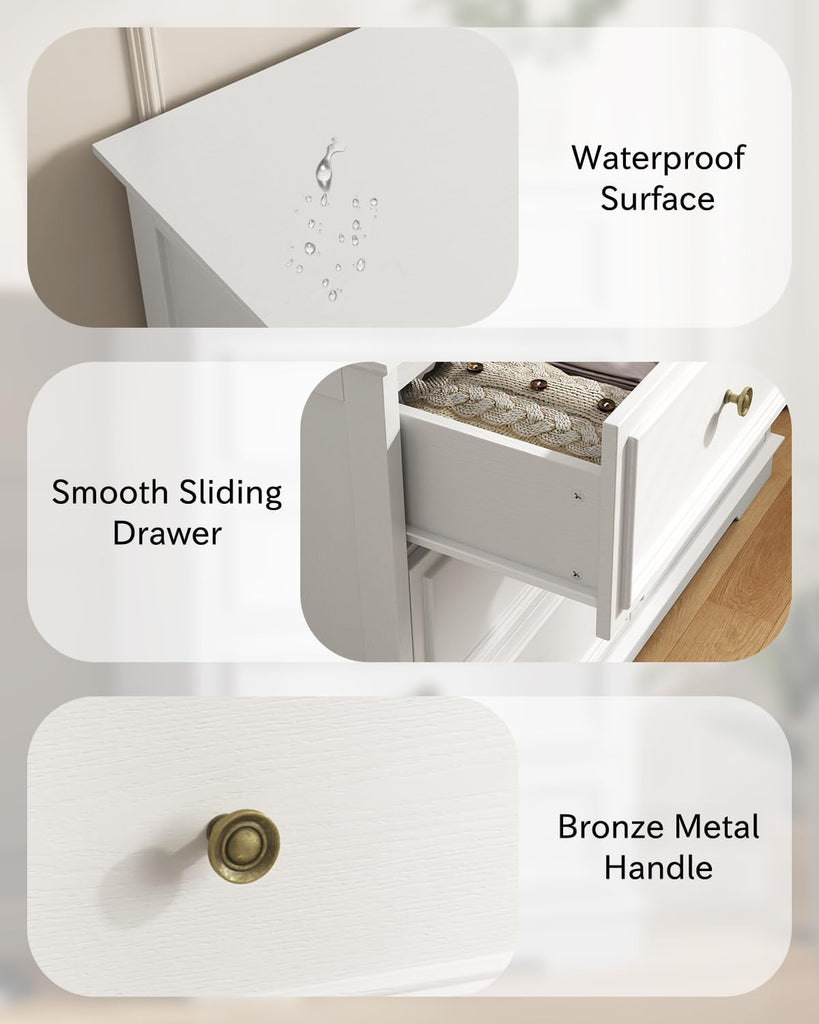 White Dresser , 44" Tall 5 Drawer Dresser, Wooden Chest of Drawers with Large Storage, Vertical Dressers for Closet