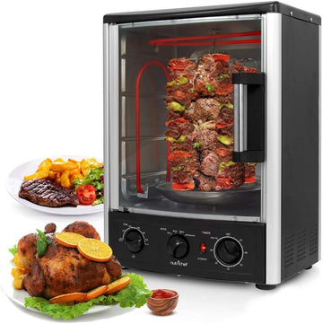 Vertical Countertop Oven with Rotisserie, Bake, Broil, & Kebab Rack Functions - Adjustable Settings 
