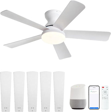 Smart Ceiling Fans with Lights Remote - 42'' WiFi Alexa Flush Mount Low Profile Modern Ceiling Fans - Stepless Color