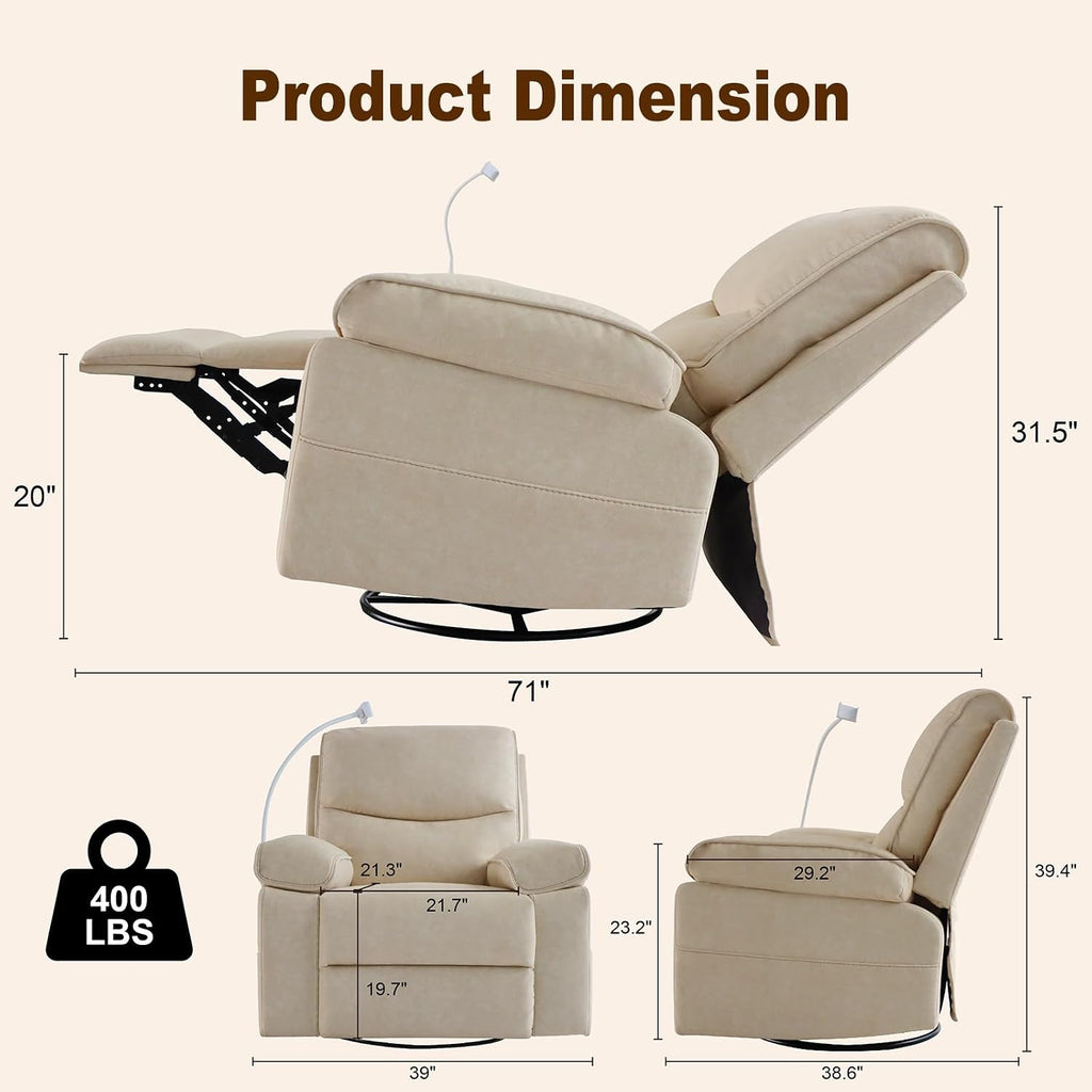 360° Swivel Glider Rocking Chair Nursery, Oversized Recliner with Phone Holder,Nursing Chairs for Breastfeeding with