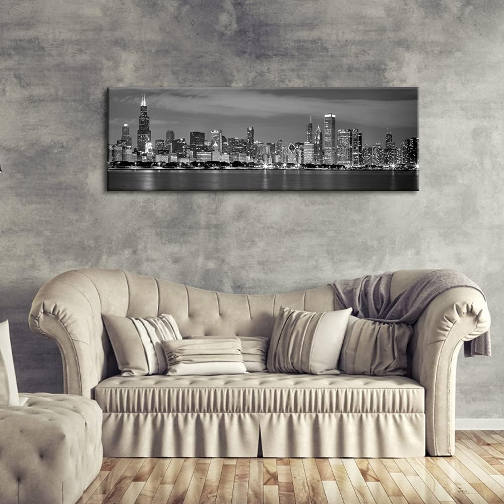 Chicago City Center Skyline in Black and White Canvas Prints Modern Canvas Art Cityscape Wall Decorations Pictures