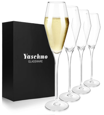 Champagne Flutes Glasses Set of 4, 8.4oz Tulip Hand Blown Flutes