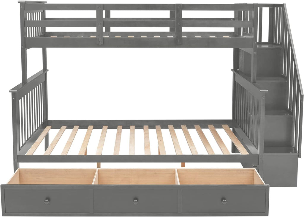 Twin Over Full Stairway Bunk Bed with Drawers