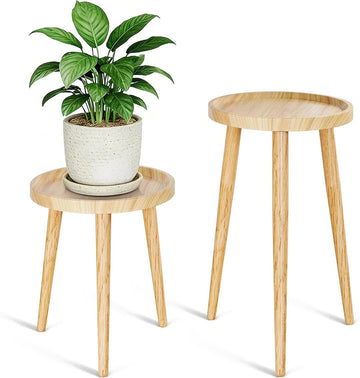 Plant Stand Indoor 2 Pack, Mid Century Wood Indoor Plant Stands, Tall Plant Holder for Flower Pot, Modern Plant Table