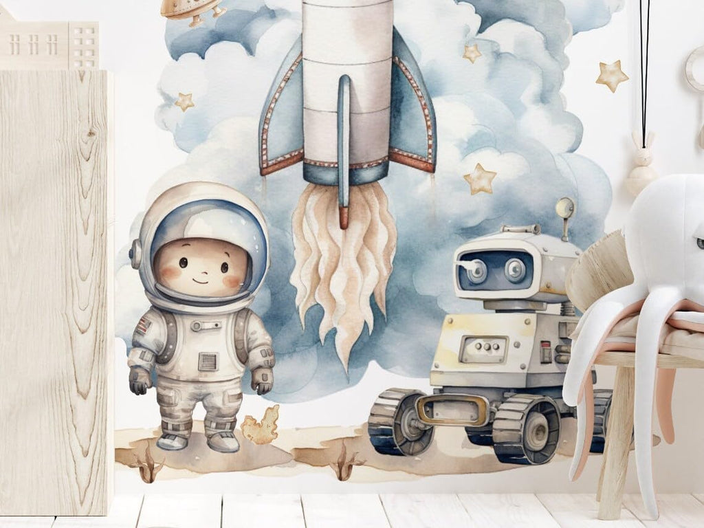 Space Wall Decal for Kids - Rocket Wall Decor for Boys Room - Astronaut Planets Wall Stickers - Space Ship Bedroom