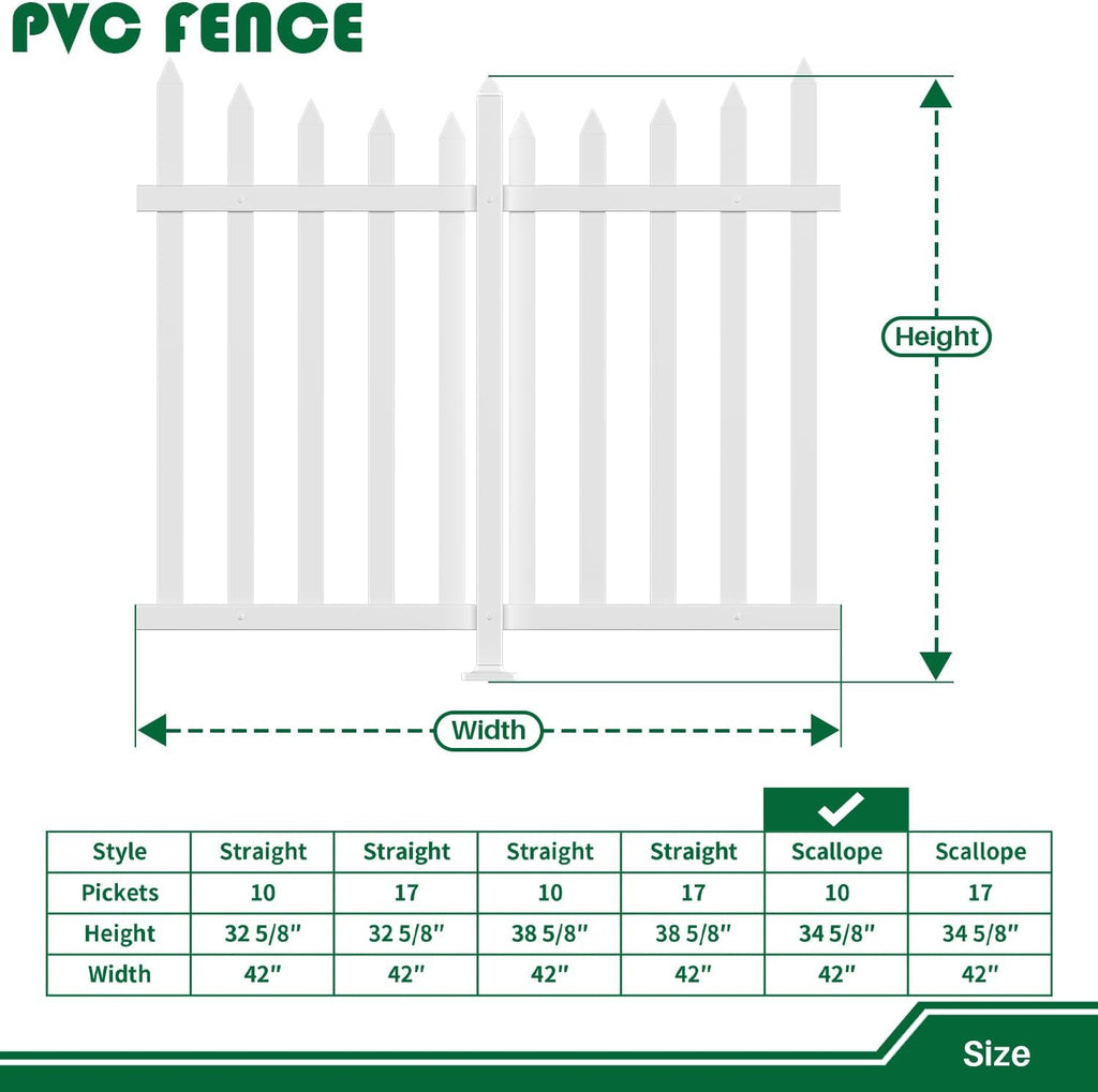 Vinyl Garden Fence- 6Sets, 84" W X 36" H White Picket Panels PVC Fence for Outdoor Pool Dog Temporary Fence, Suitable