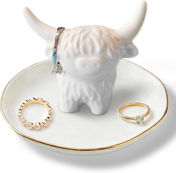 Ceramic Highland Cow Ring Holder Jewelry Dish,Cow Gifts For Women,Wife,Mom