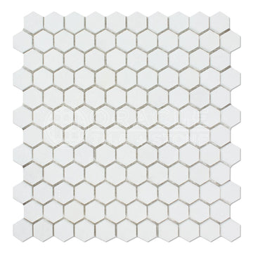 Thassos White Greek Marble 1 inch Hexagon Mosaic Tile, Honed