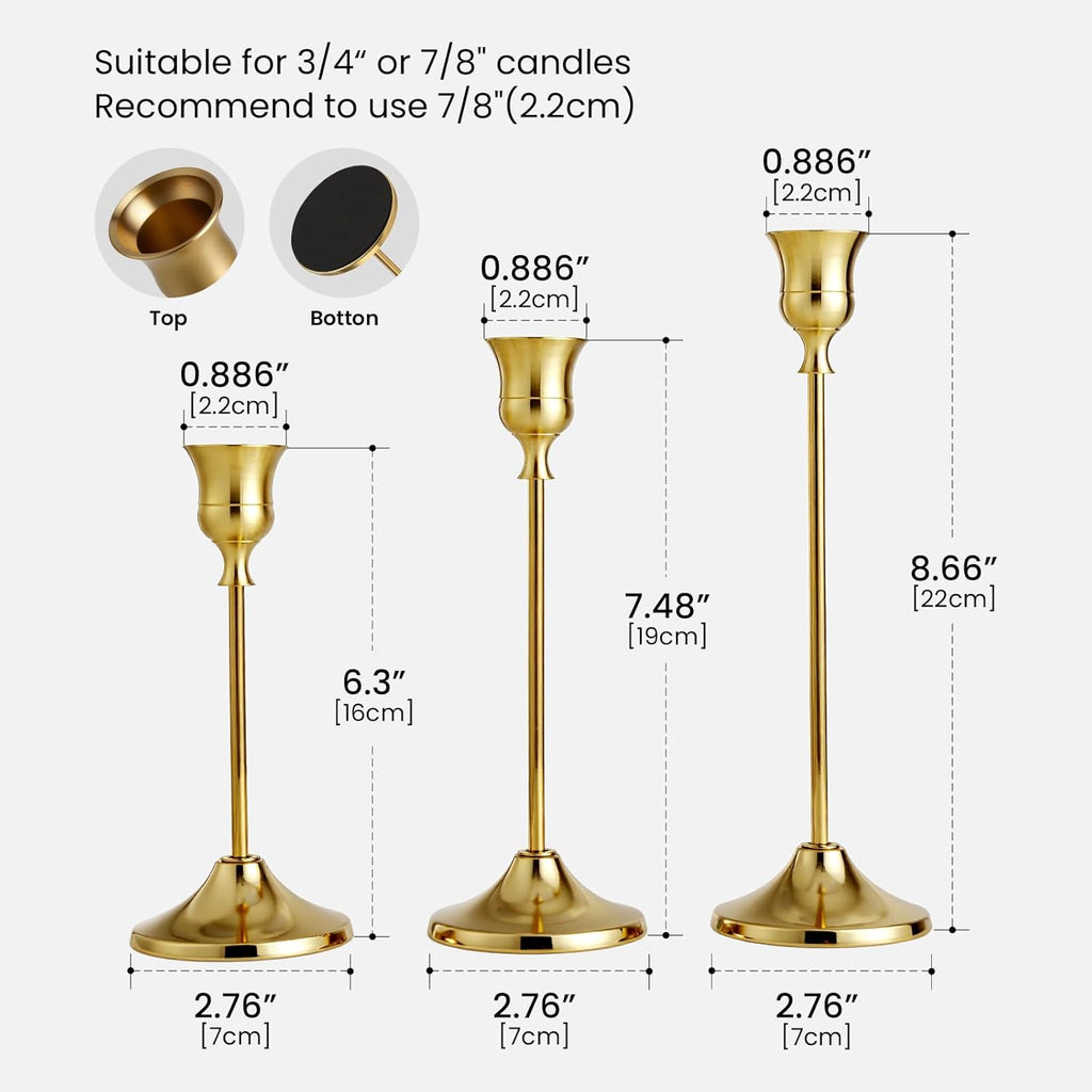SylvaCraft Brass Gold Candle Holders Rustproof Taper Candlestick Holders for Holiday Party Table Centerpiece Wedding