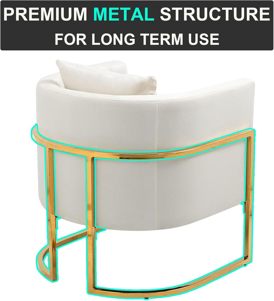 Velvet Accent Chair, Modern Barrel Arm Chair /Bedroom/Guest Reception, Upholstered Club Armchair with Pillow & Gold