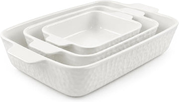 Ceramic Dish Set of 3, Casserole Dishes for Oven | Rectangular ceramic dishes with handles for lasagna, pasta, sides