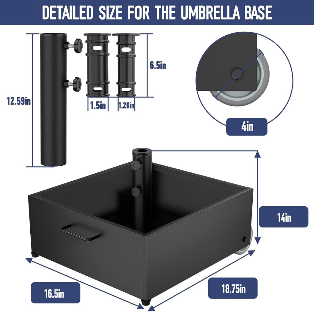 Patio Umbrella Base Heavy Duty with Wheels, Max 200lb Capacity Fillable Planter Umbrella Stand