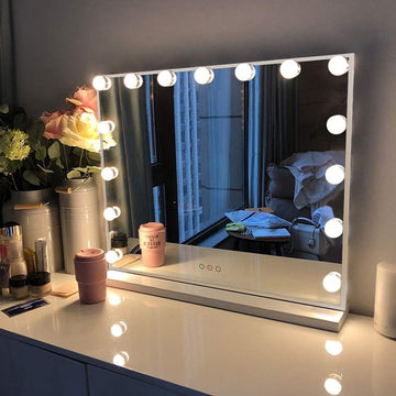 Vanity Mirror with Lights, Hollywood Lighted Makeup Mirror with 15 Dimmable LED Bulbs for Dressing Room & Bedroom