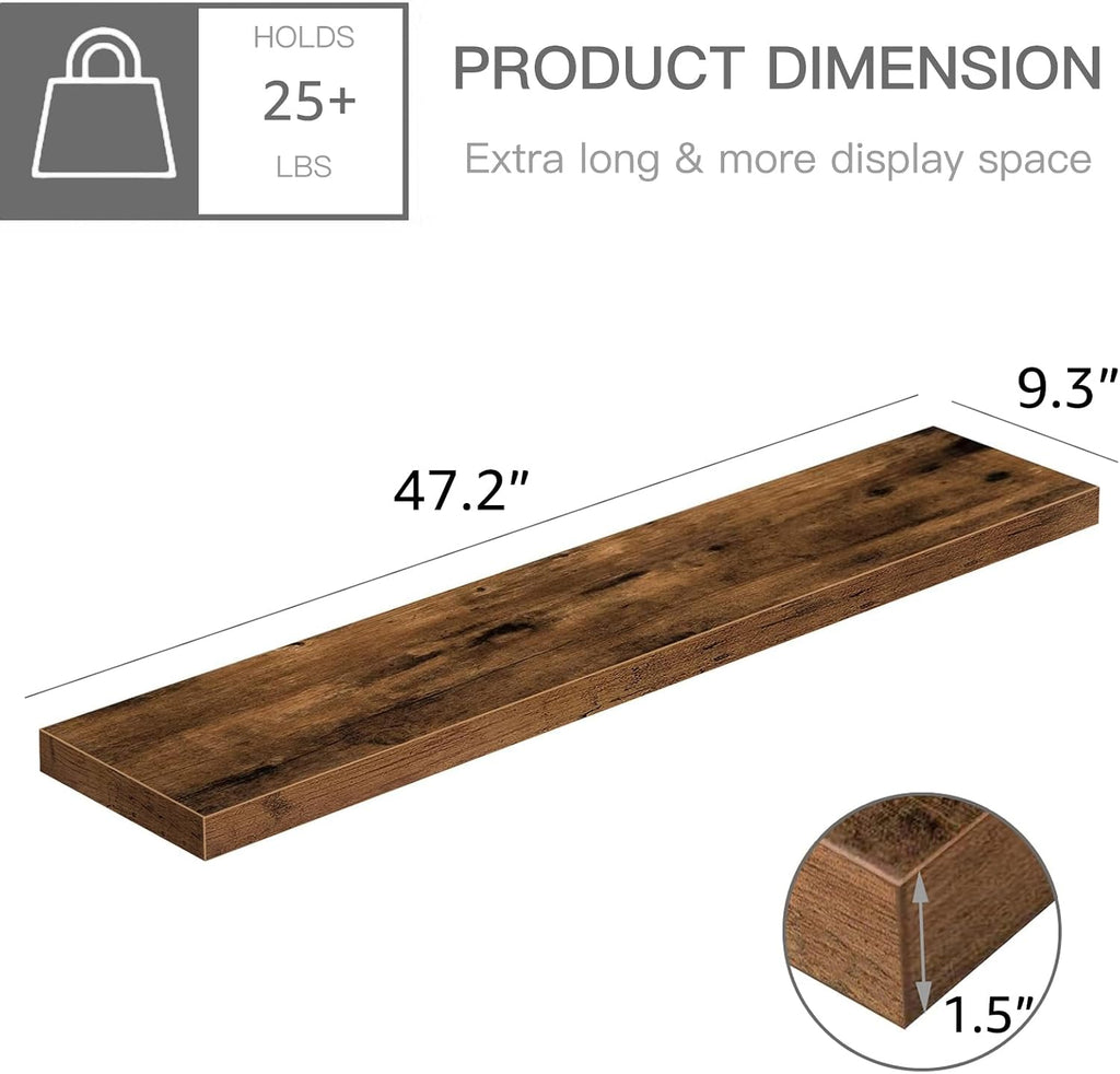 Floating Shelves for Wall 47.2" Extra Long - Wall Shelf Bathroom Kitchen Living Room Bedroom Farmhouse Home Decor