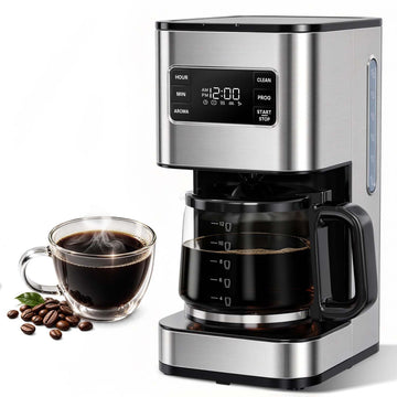 12 Cup Drip Coffee Maker Programmable, Regular & Strong, LED Display
