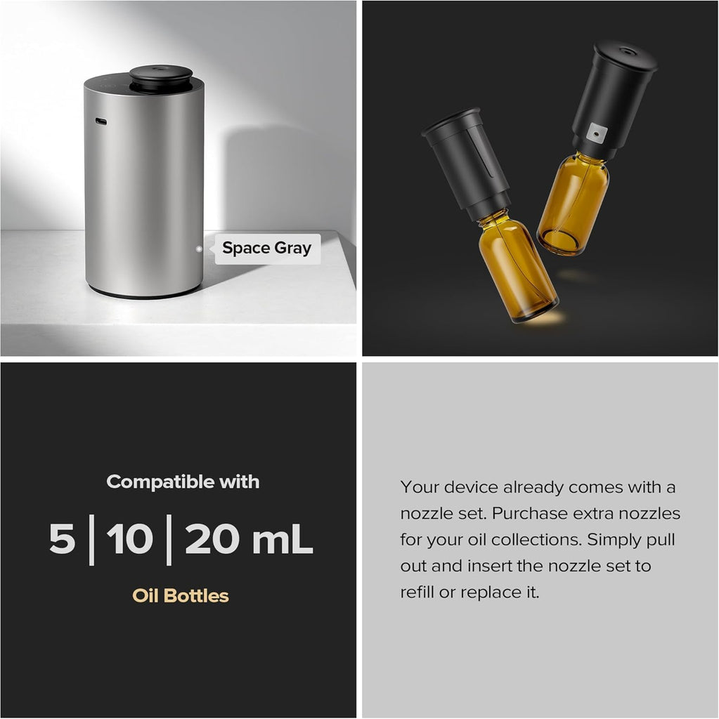 2 Pack ANX Waterless Diffuser for Essential Oil, Black + Silver