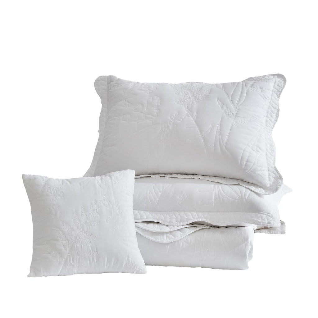 Bedspread oversized Queen 102x118, Beautiful Leaf Stitching, 5 PC, White