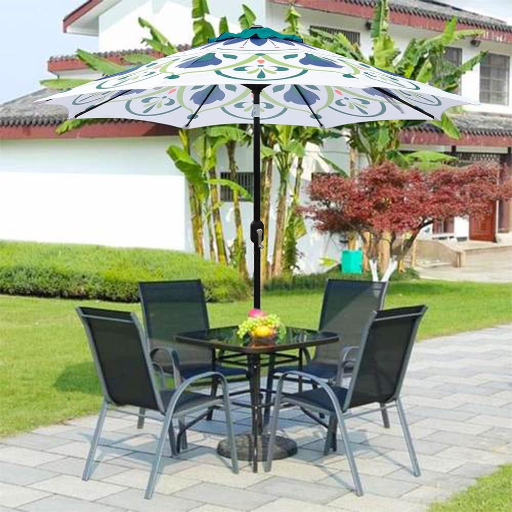 Outdoor Patio Umbrella 9Ft Crank & Tilt Printed Market Umbrella for Picnic Table, Pool, Garden, Deck, Backyard and Beach