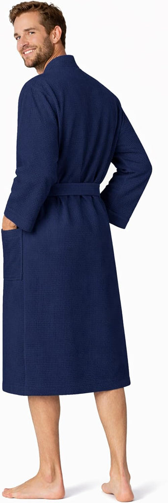Men's Waffle Bathrobe Lightweight Kimono Spa Robe - Quick Dry Bath & Shower Robe for Men with Pockets