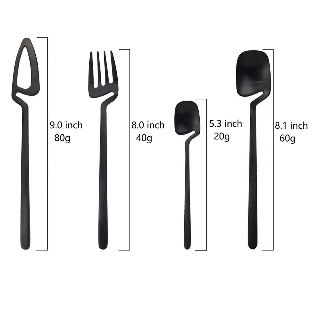 Hangable Silverware Set, Matte Black Flatware Cutlery Set Service for 2, Satin Finish 8 Piece Stainless Steel