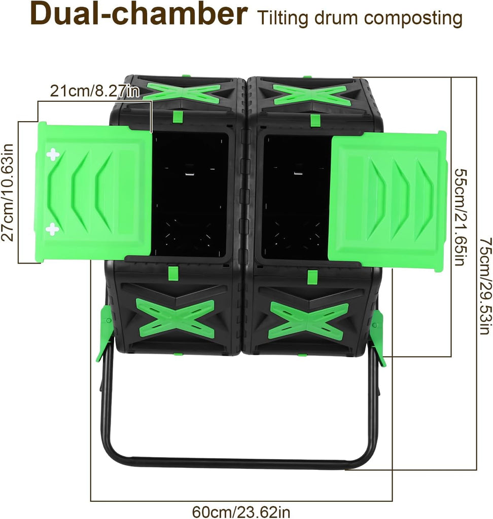 37-Gallon Dual-Chamber Rotating Compost Tumbler, Quick-Cycle Outdoor Composter with Adjustable Airflow, 360° Tumbling