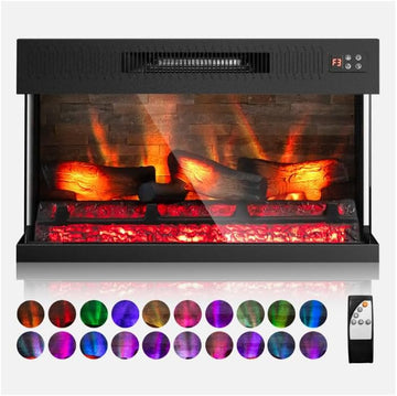 28 Inch 3-Sided Glass Electric Fireplace Insert, Electric Fireplace Heater with Remote Control