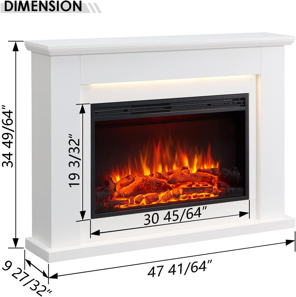 Electric Fireplace with 48" Mantel Surround and Jaden 31" Insert, Cream White Finish