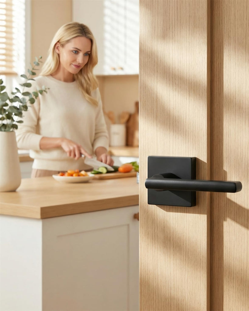 Black Door Handles Interior, Passage Matte Black Closet Door Handles, Square Black Door Lever Interior (6 Pack)