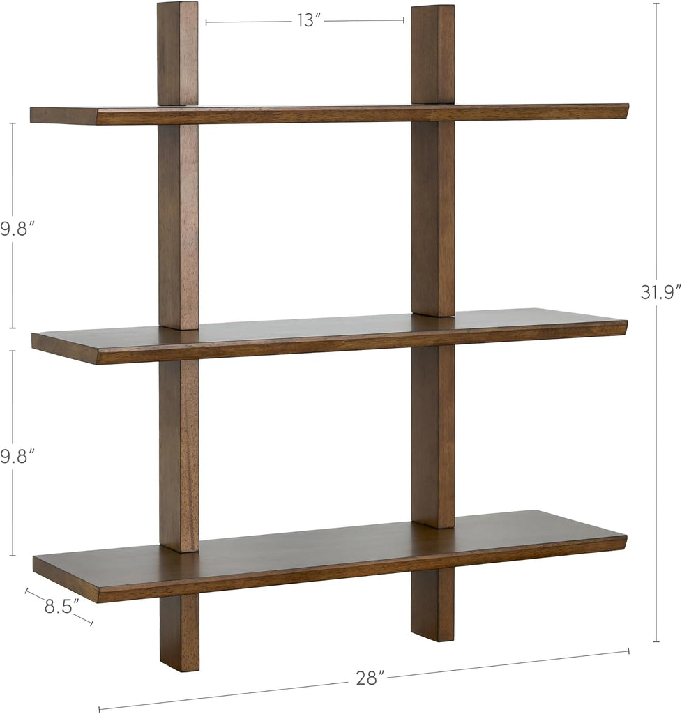 Solid Wood Floating Wall Shelves, Premium Hardwood Hanging Shelves with Reinforced Brackets, Japanese Joinery Wall