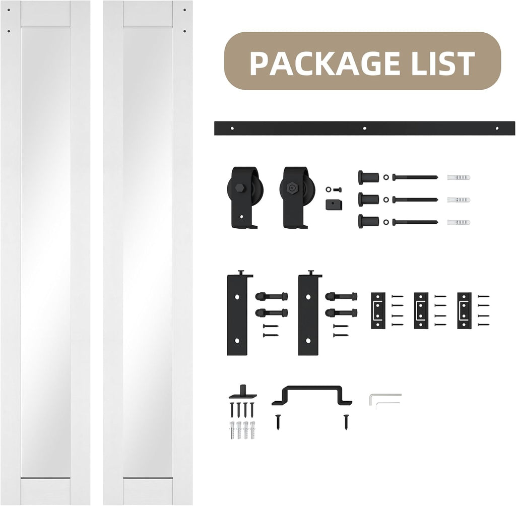 Bifold Barn Doors Mirror Closet Door, Bi fold Sliding Barn Doors with Hardware Include, Shatterproof