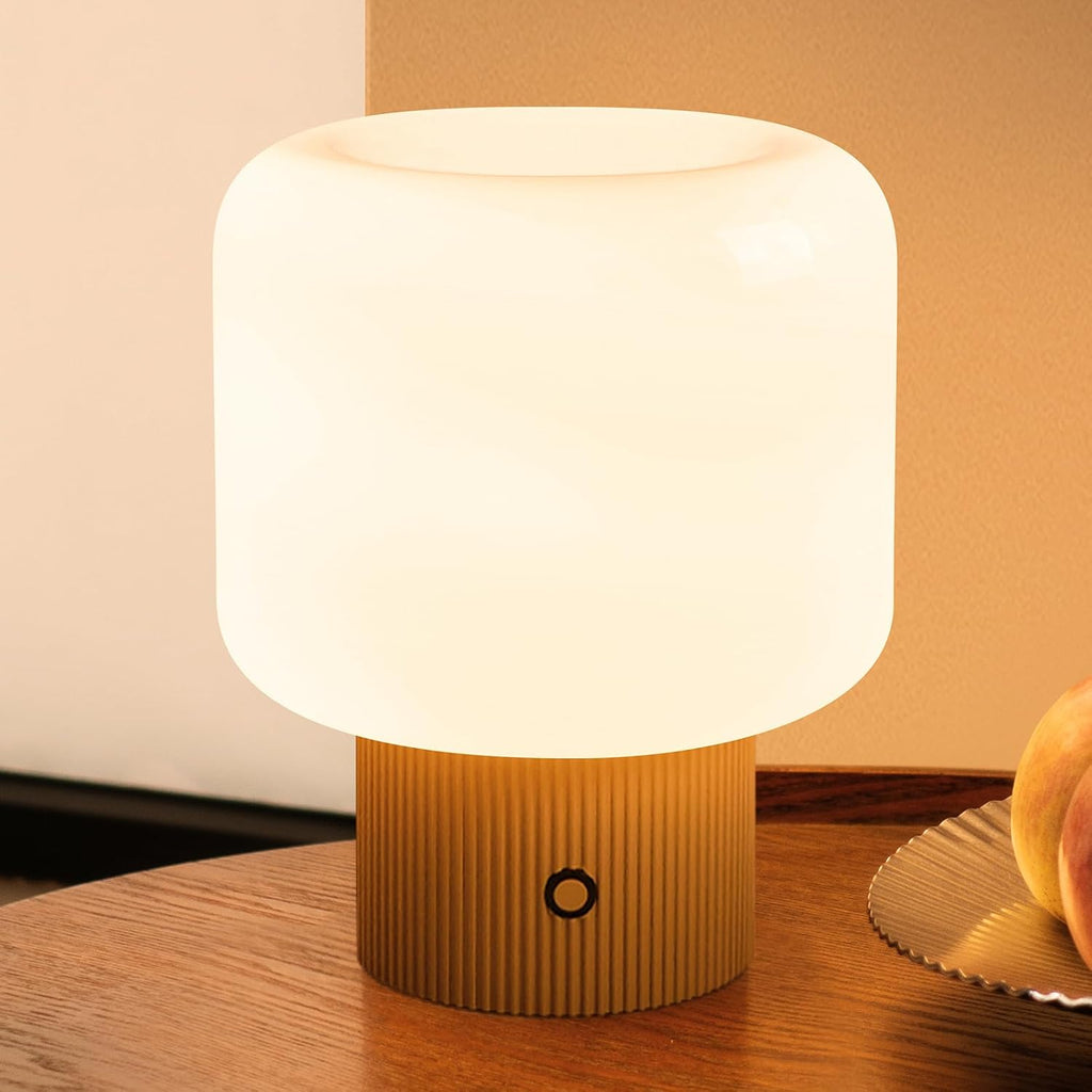 Mushroom Lamp, 5W Cute Cordless Rechargeable Table Lamp with Glass Shade, 3 Color Temps LED Dimmable Ambient Lighting
