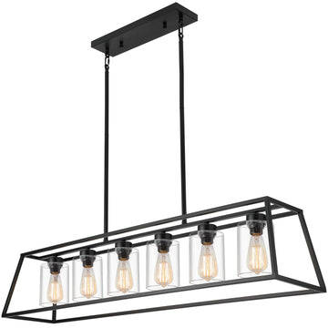 Black Rectangle Chandelier Light fixture Over Table