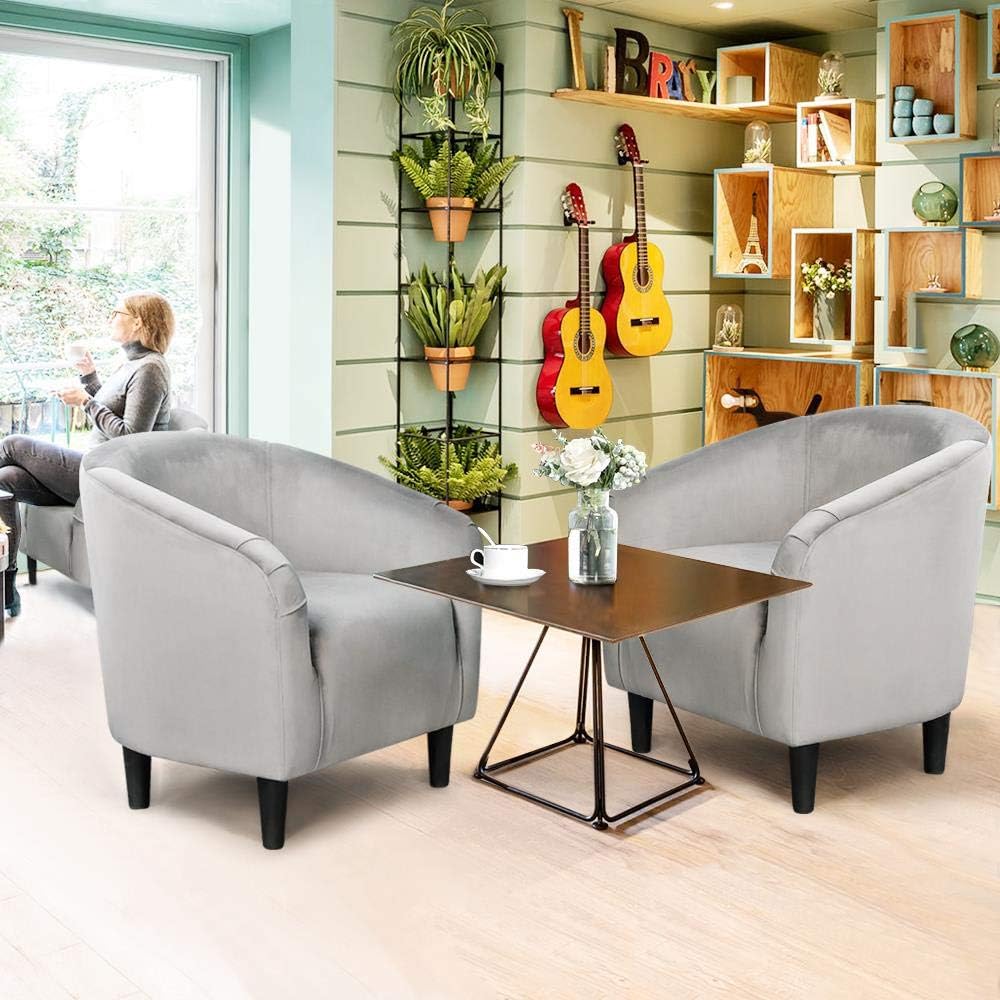 Velvet Accent Chairs, Compact Furry Barrel Chairs with a Curved Silhouette , Gray