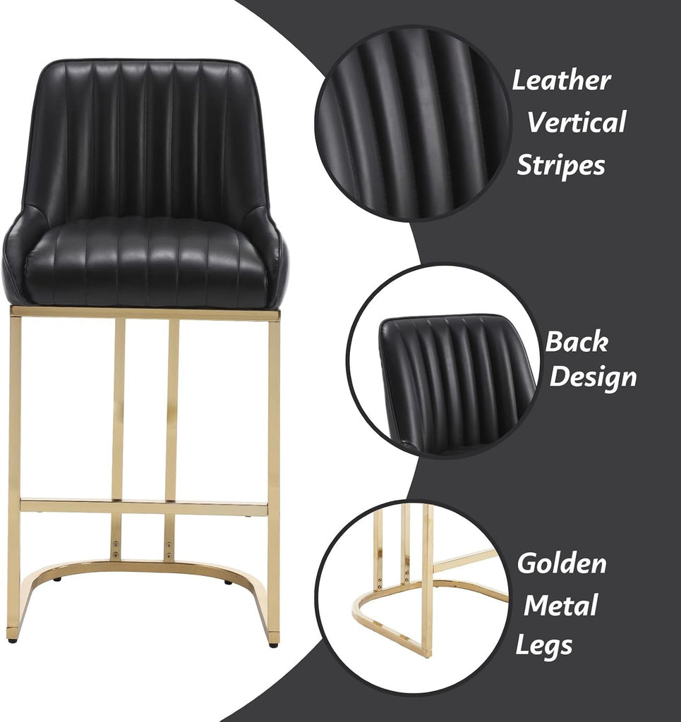 Black Leather Bar Stools Set of 4 Modern Counter Stools with Gold Legs 26 Inch Counter Height Bar Stools Upholstered