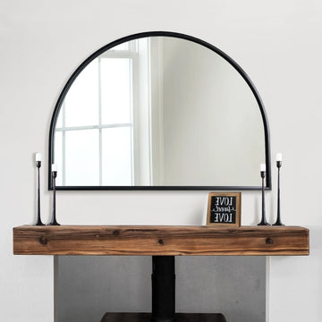 Minimalist Black Arched Mirror, Large Farmhouse Bathroom Fireplace Mantel Horizontal Wide Arch Mirrors /Living Room
