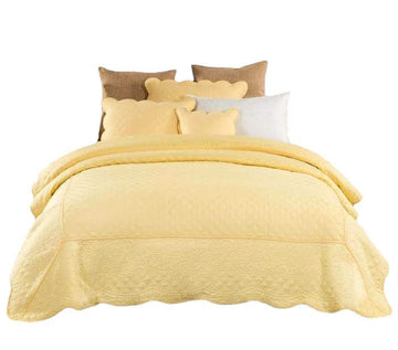 Quilted Yellow Scalloped Buttercup Puffs Matelasse Bedspread Coverlet Set